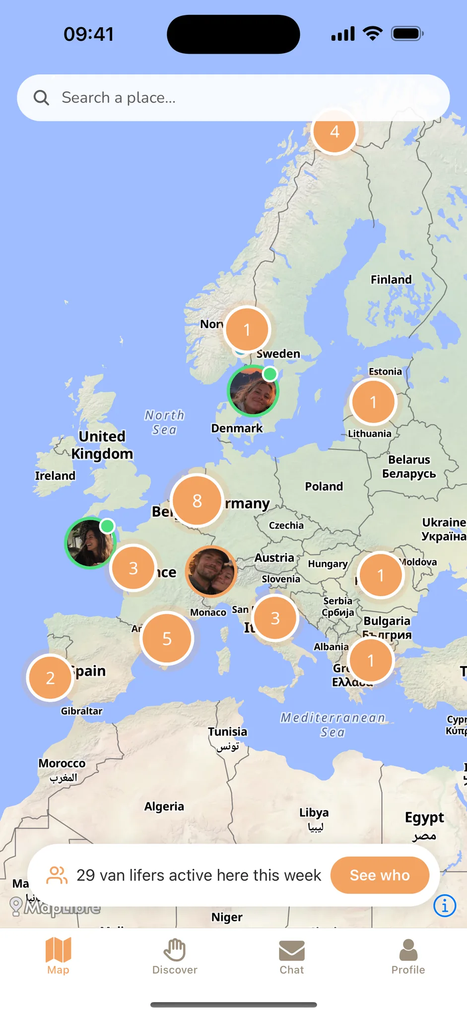 Live map in Vanderlust showing van lifers per area