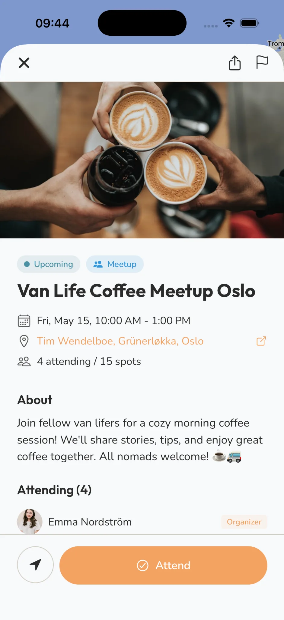 Events feed in Vanderlust